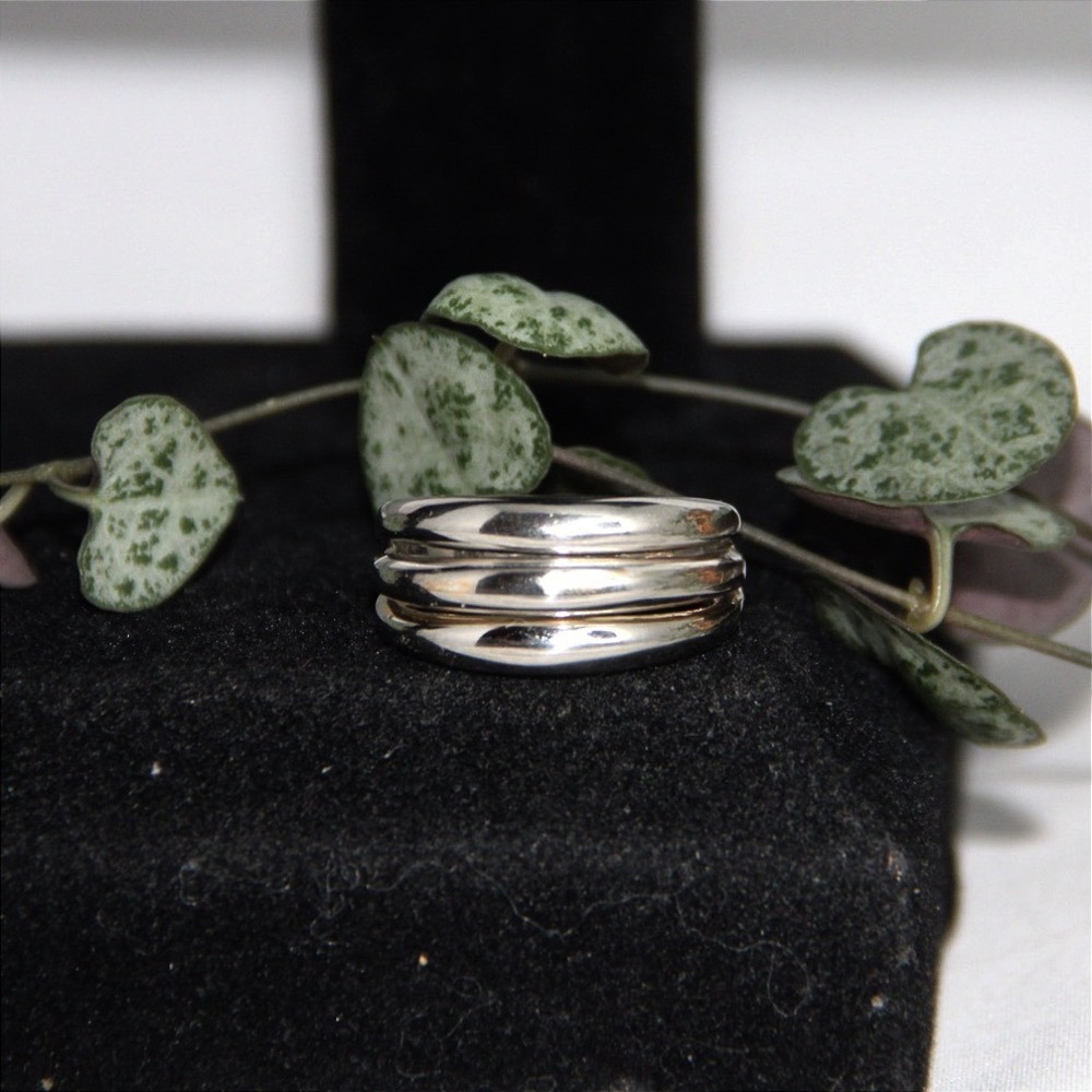 VTG Italy Sterling Silver 925 Modernist Triple Band Ring MCM Size 10